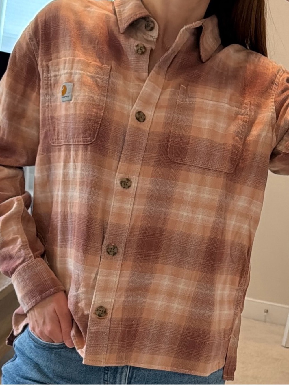 Carhartt Pink Rust Plaid Button-Up Shirt